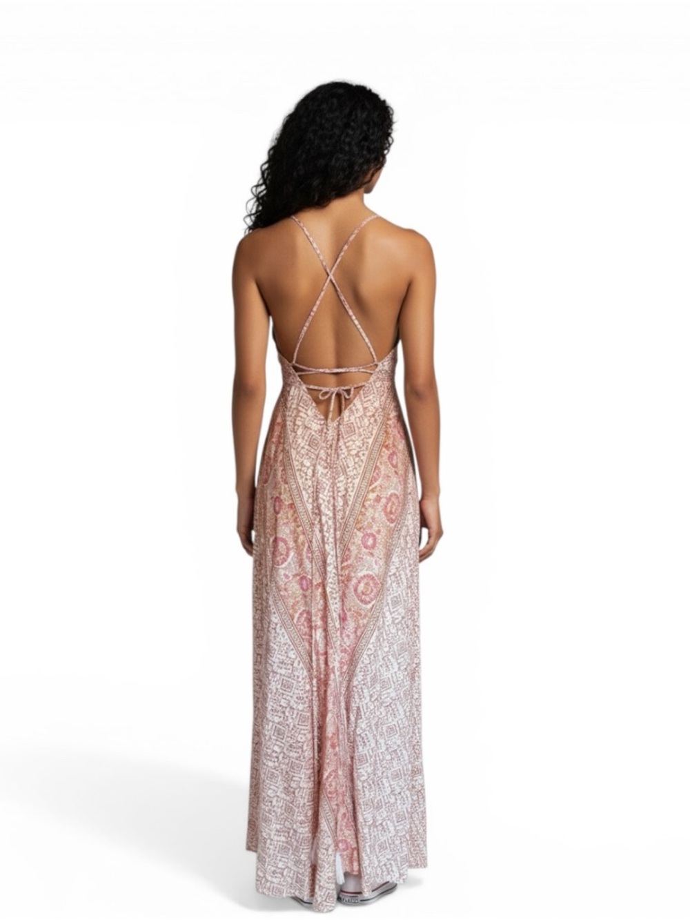 Xirena Printed Maxi Dress Small Boho Open Back Strappy Tassel Tie NWOT - Picture 2 of 9